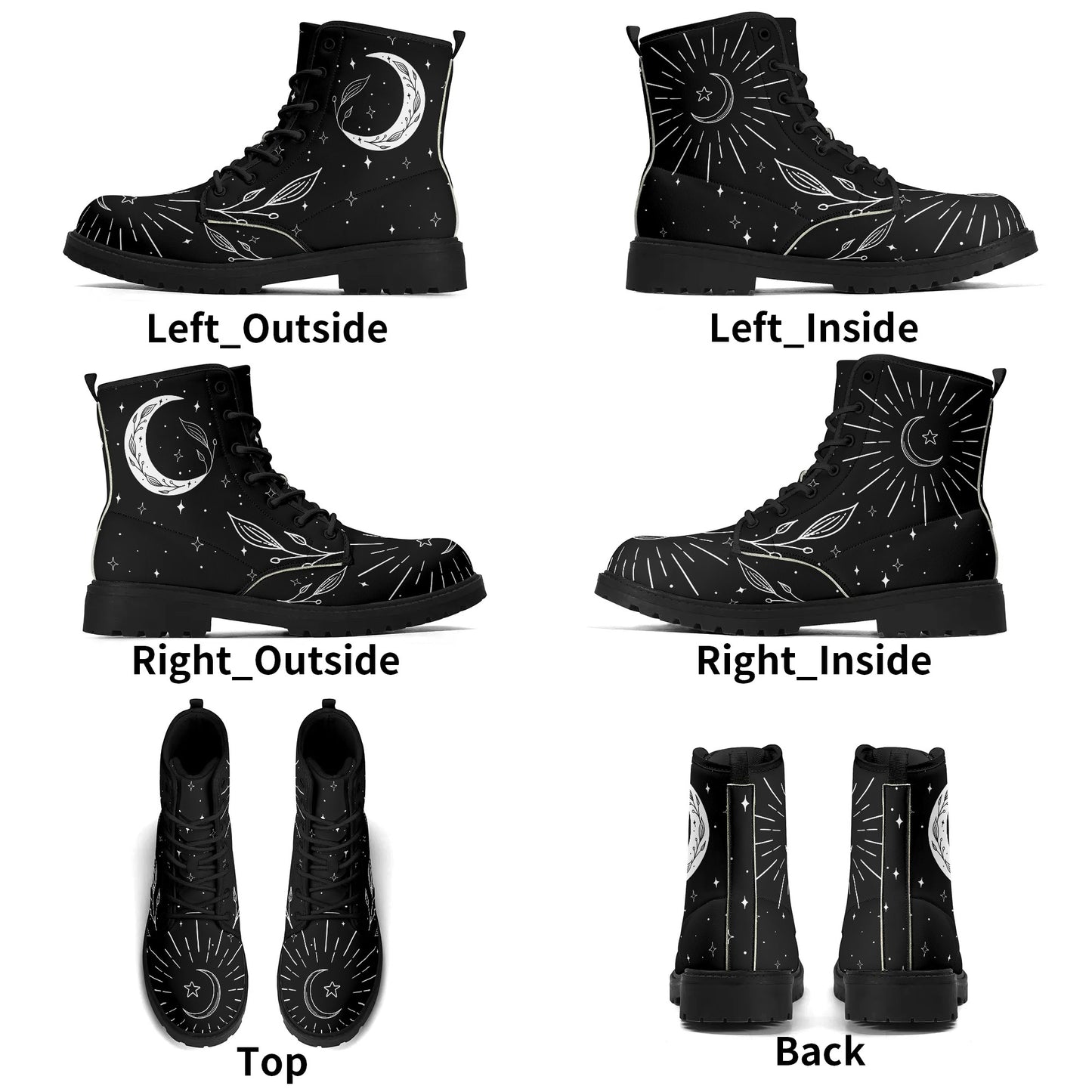 Womens Moon Leaf Vegan Combat Boots