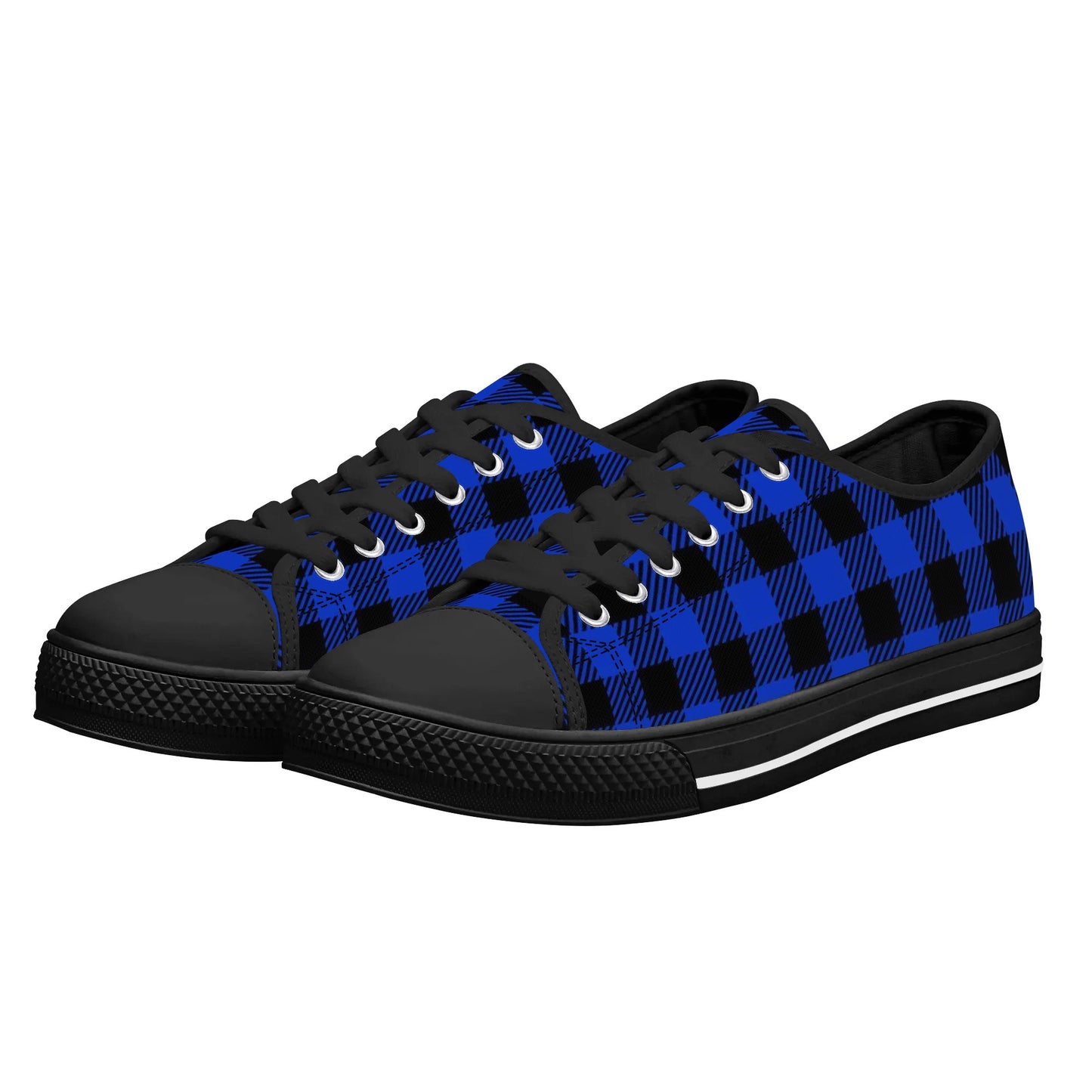 Royal Blue Buffalo Plaid Mens Low Top Canvas Shoes