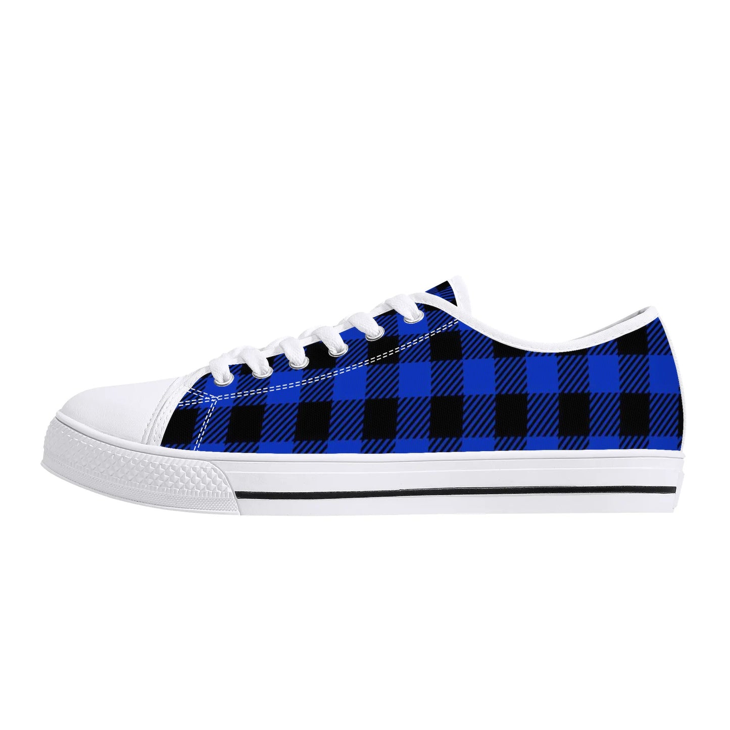 Royal Blue Buffalo Plaid Mens Low Top Canvas Shoes