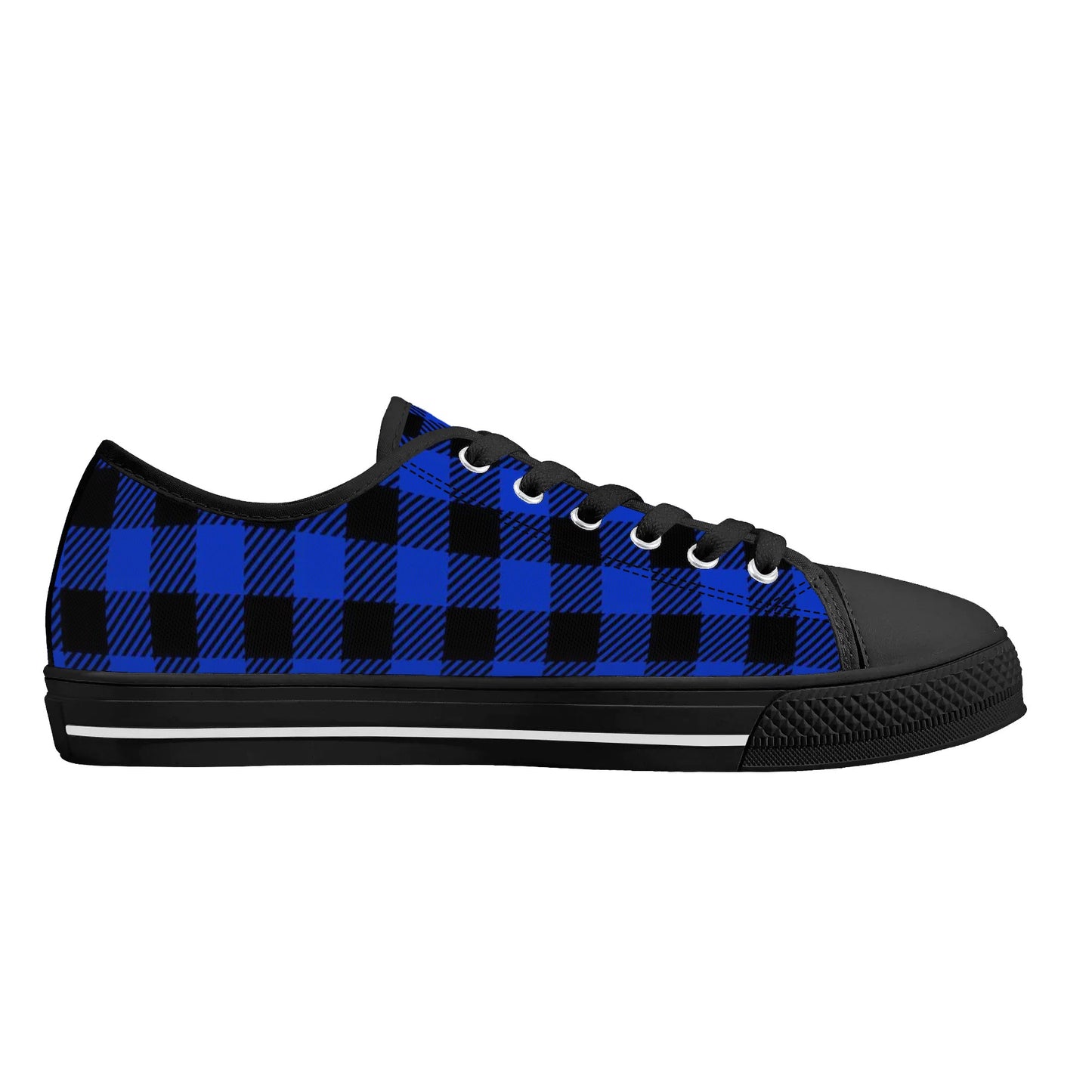 Royal Blue Buffalo Plaid Mens Low Top Canvas Shoes