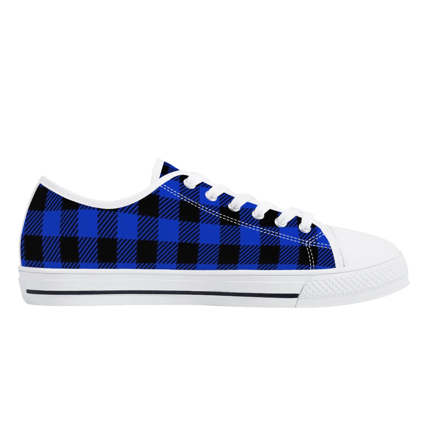 Royal Blue Buffalo Plaid Mens Low Top Canvas Shoes