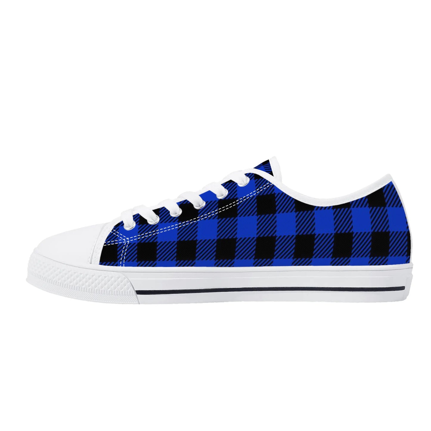 Royal Blue Buffalo Plaid Mens Low Top Canvas Shoes