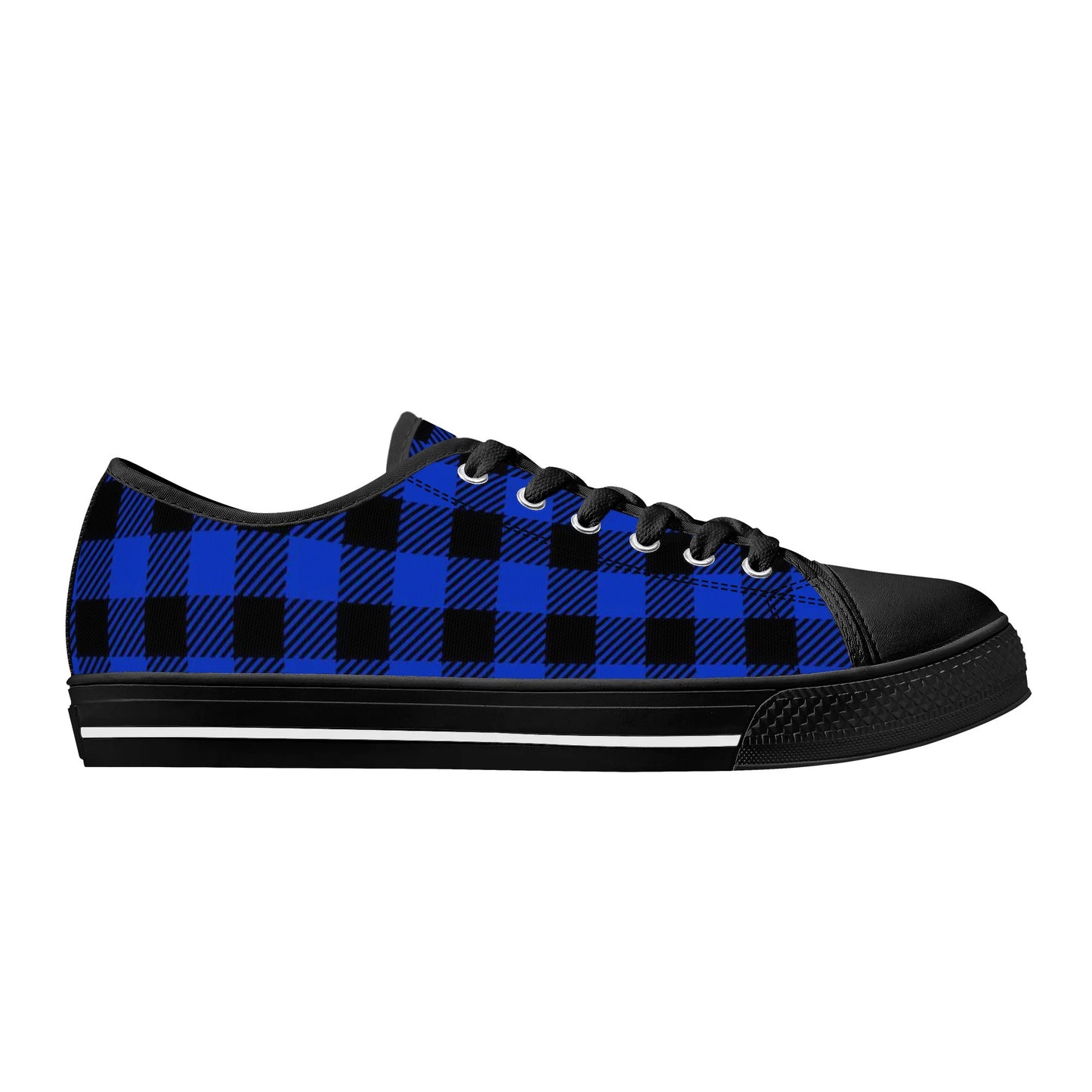 Royal Blue Buffalo Plaid Mens Low Top Canvas Shoes