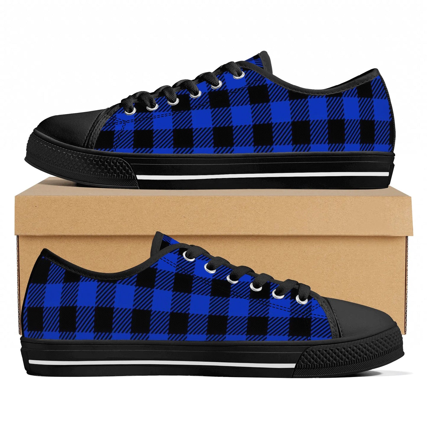 Royal Blue Buffalo Plaid Mens Low Top Canvas Shoes