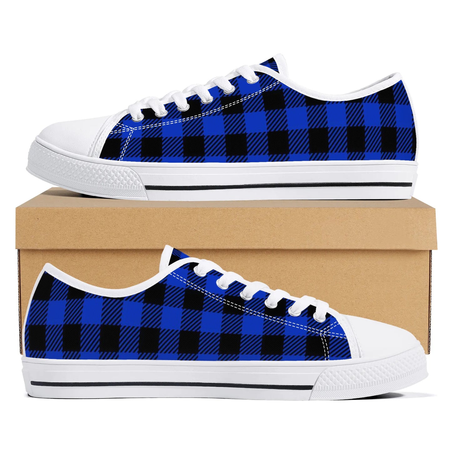 Royal Blue Buffalo Plaid Mens Low Top Canvas Shoes