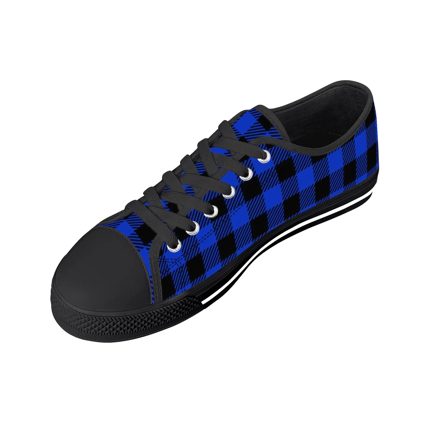 Royal Blue Buffalo Plaid Mens Low Top Canvas Shoes