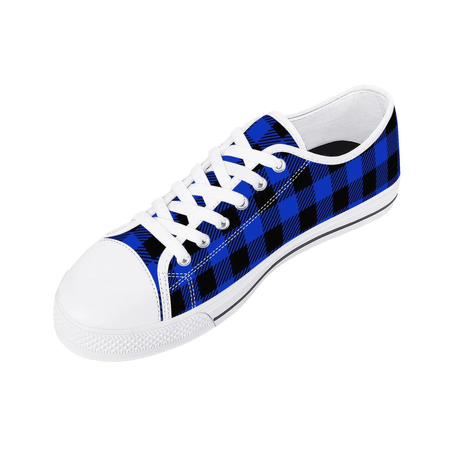 Royal Blue Buffalo Plaid Mens Low Top Canvas Shoes