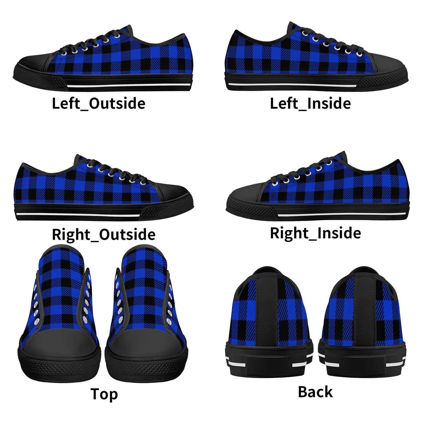 Royal Blue Buffalo Plaid Mens Low Top Canvas Shoes