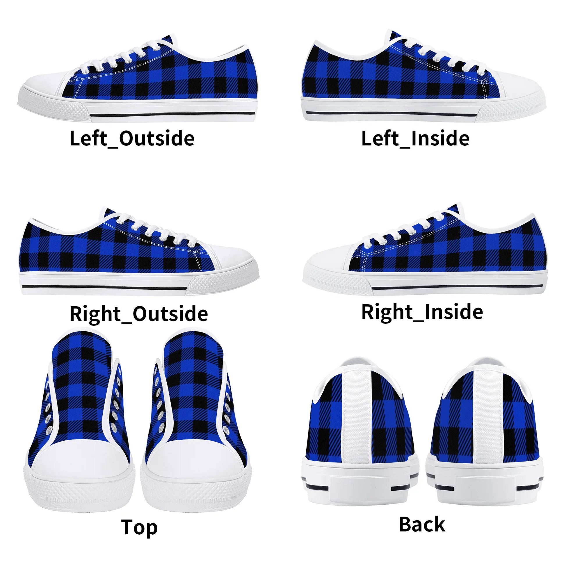 Royal Blue Buffalo Plaid Mens Low Top Canvas Shoes