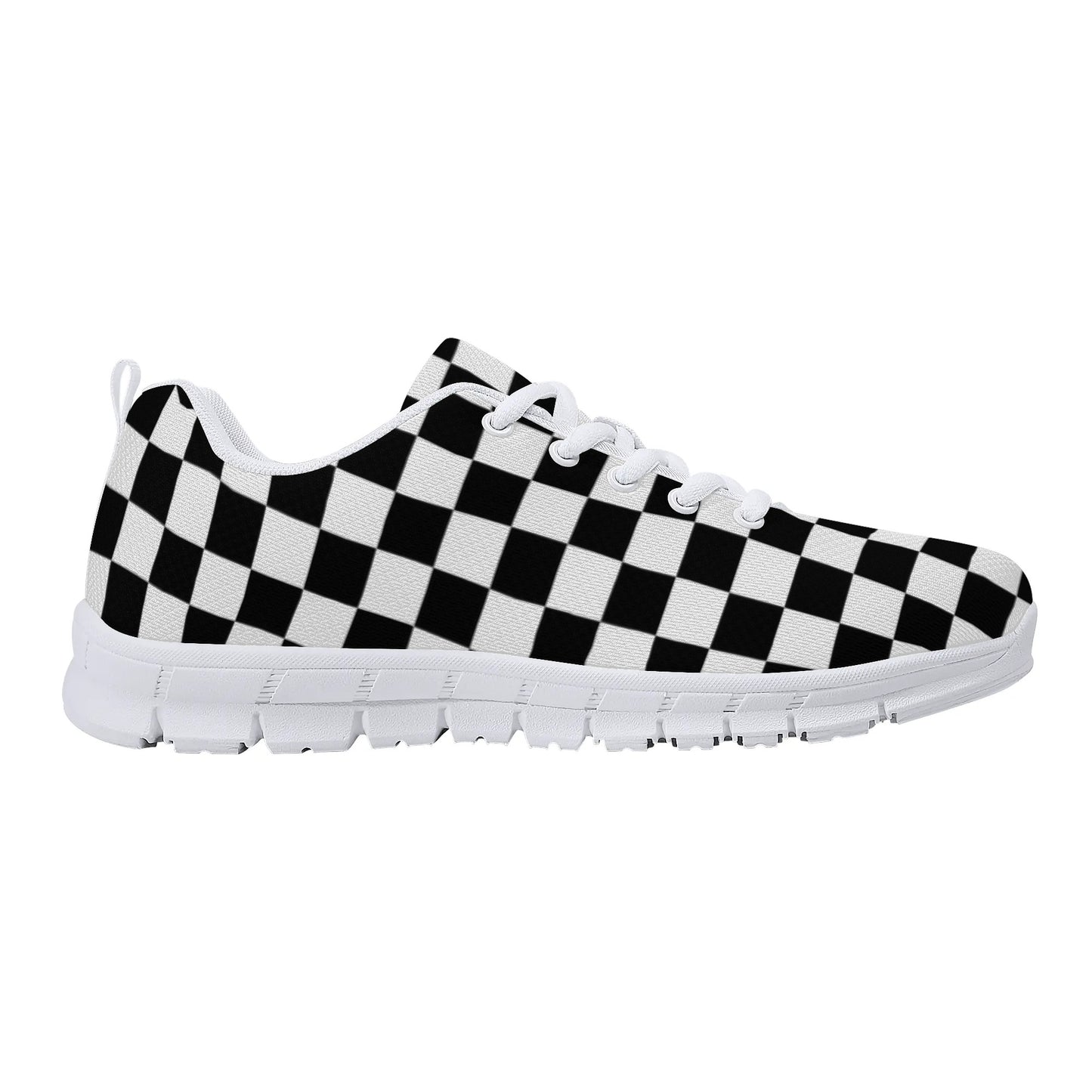 Black White Checkered Mens EVA Mesh Running Shoes