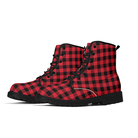 Red Buffalo Plaid Mens Upgraded Black Outsole Vegan Boots