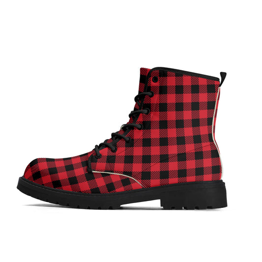 Red Buffalo Plaid Mens Upgraded Black Outsole Vegan Boots