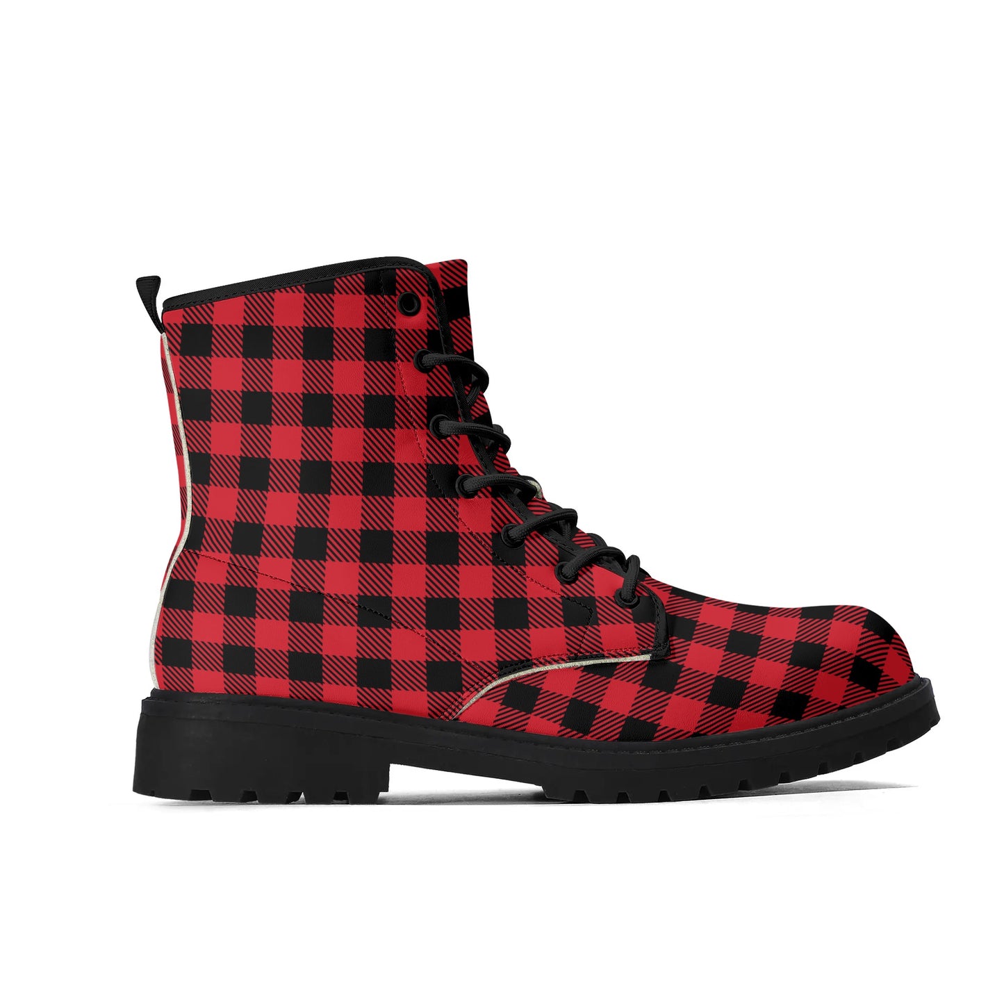 Red Buffalo Plaid Mens Upgraded Black Outsole Vegan Boots