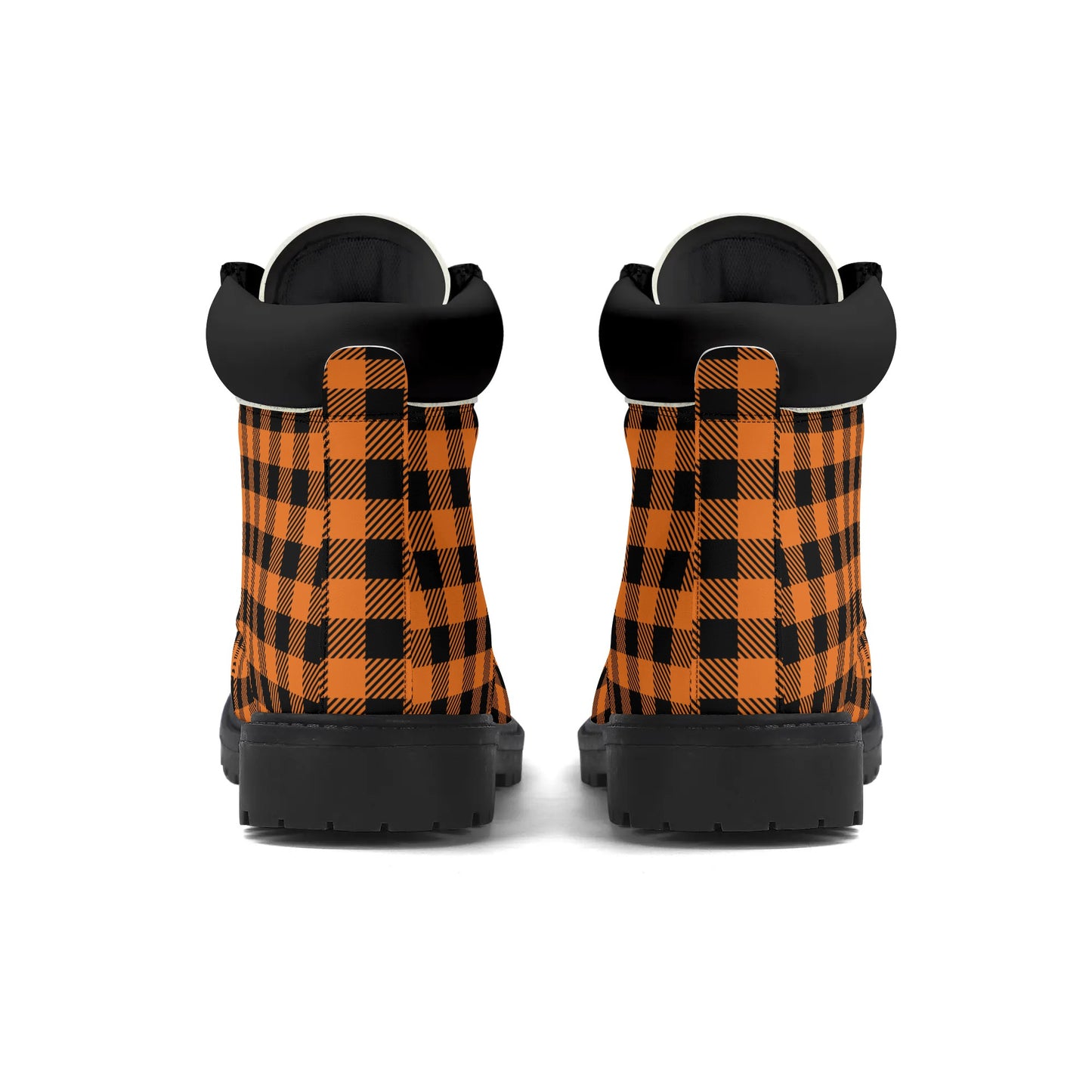 Orange Buffalo Plaid Mens Upgraded Black Outsole All Season Boots