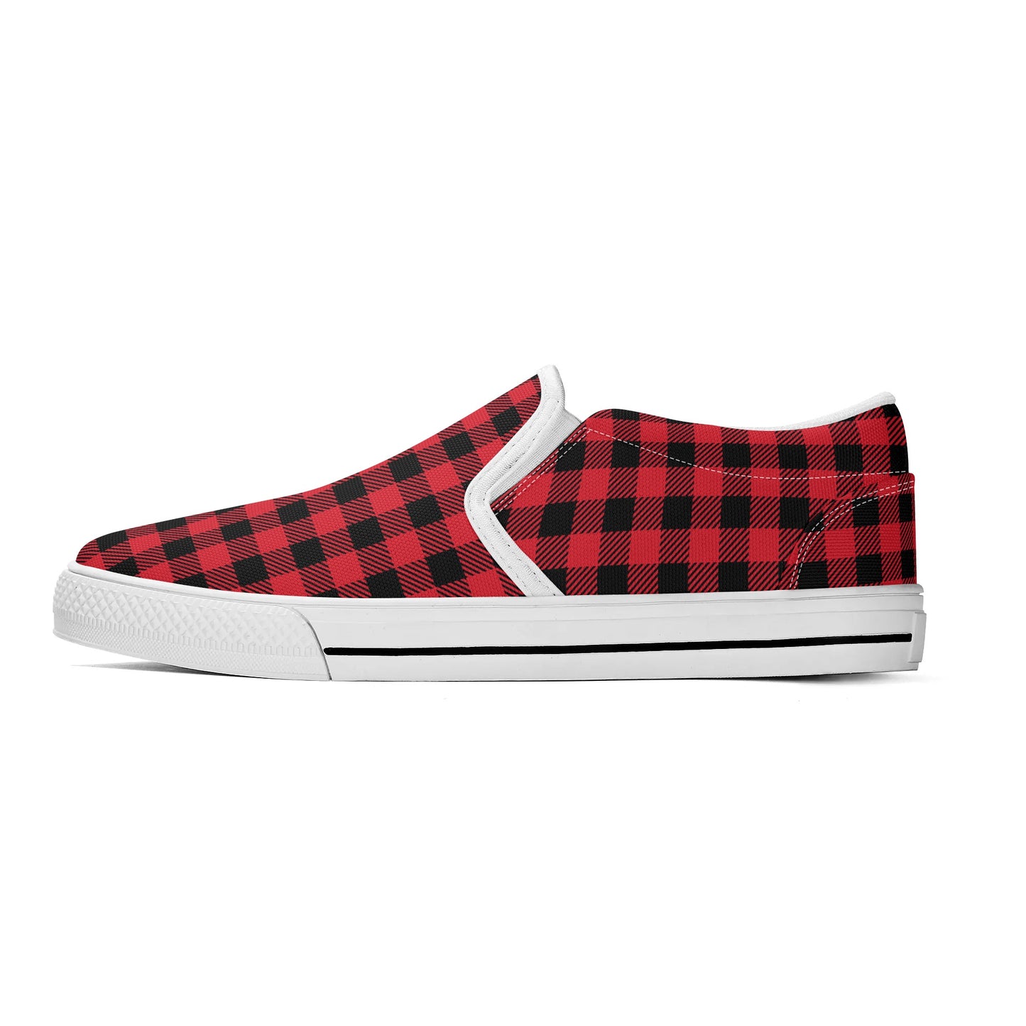 Red Buffalo Plaid Mens Canvas Slip On Shoes