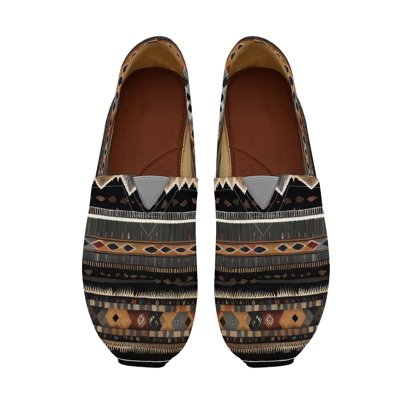 Southwestern Brown Striped Womens Casual Slip On Shoes