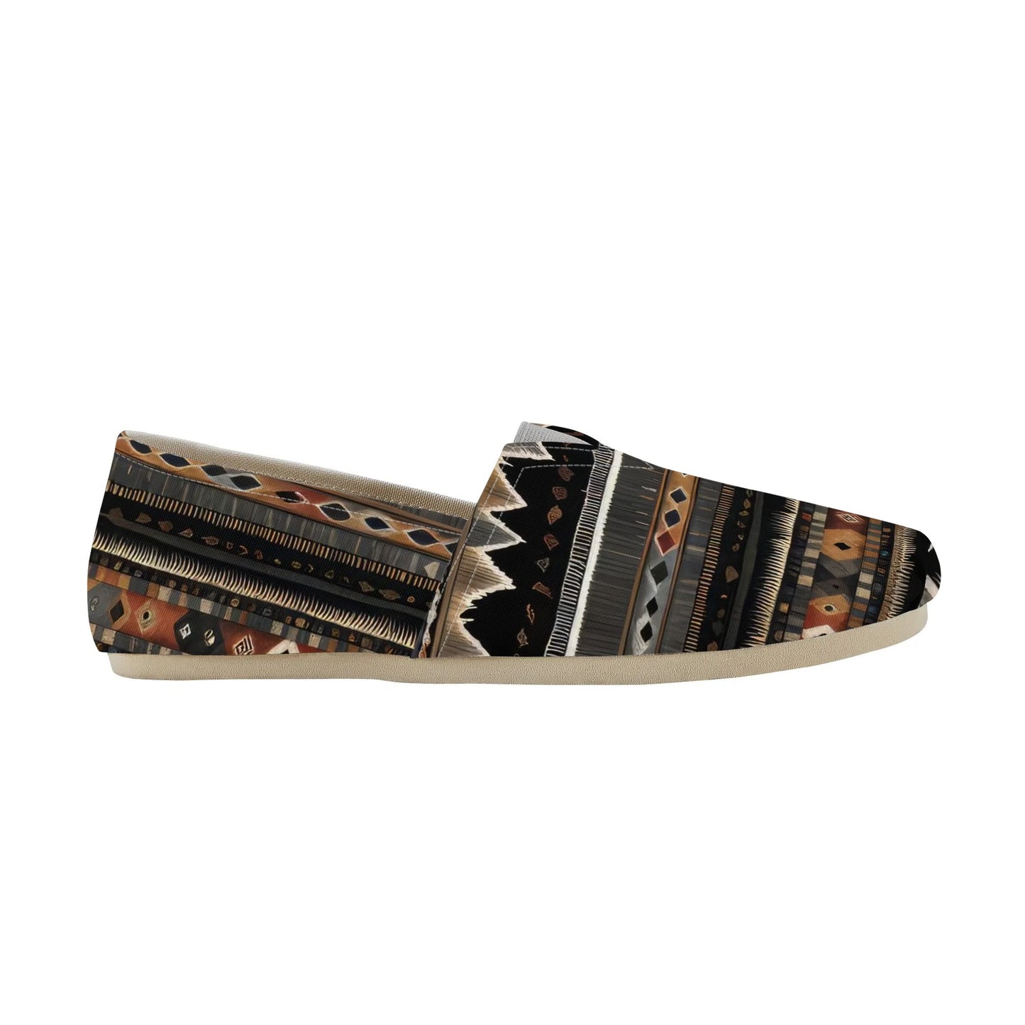 Southwestern Brown Striped Womens Casual Slip On Shoes