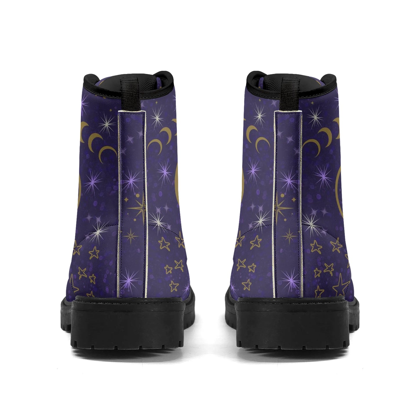 Purple Moon Phases Celestial Womens Upgraded Black Outsole Vegan Boots