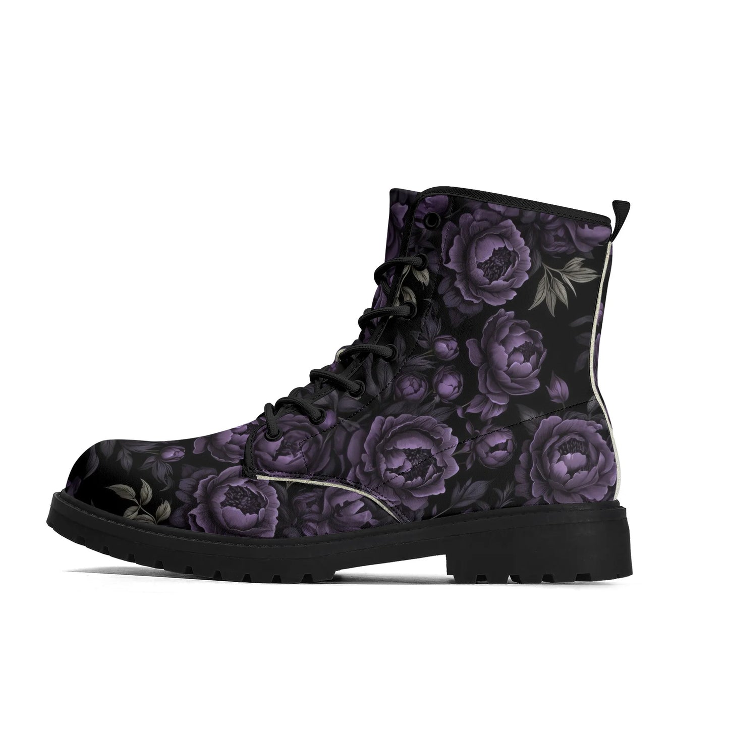 Goth Purple Flowers Womens Vegan Boots