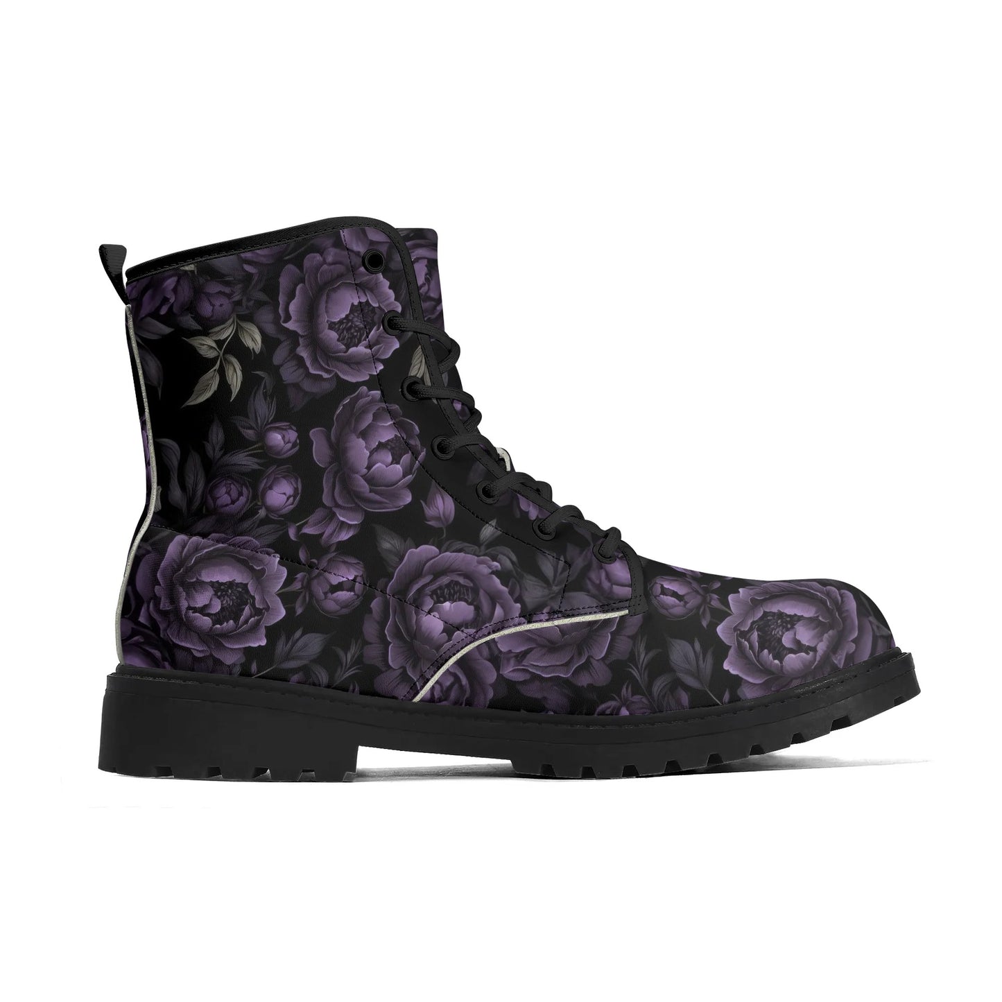 Goth Purple Flowers Womens Vegan Boots