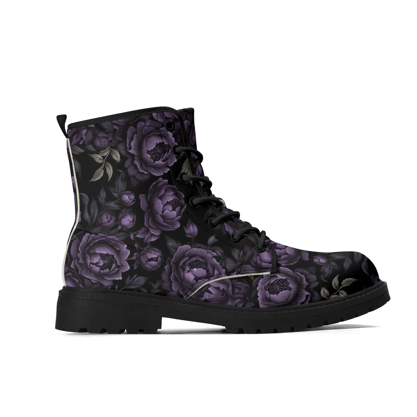 Goth Purple Flowers Womens Vegan Boots