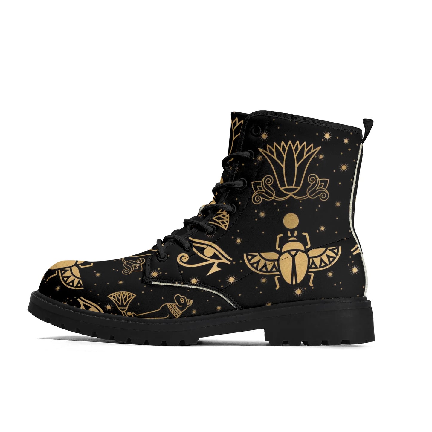 Egyptian Scarab Beetles Black Womens Vegan Boots