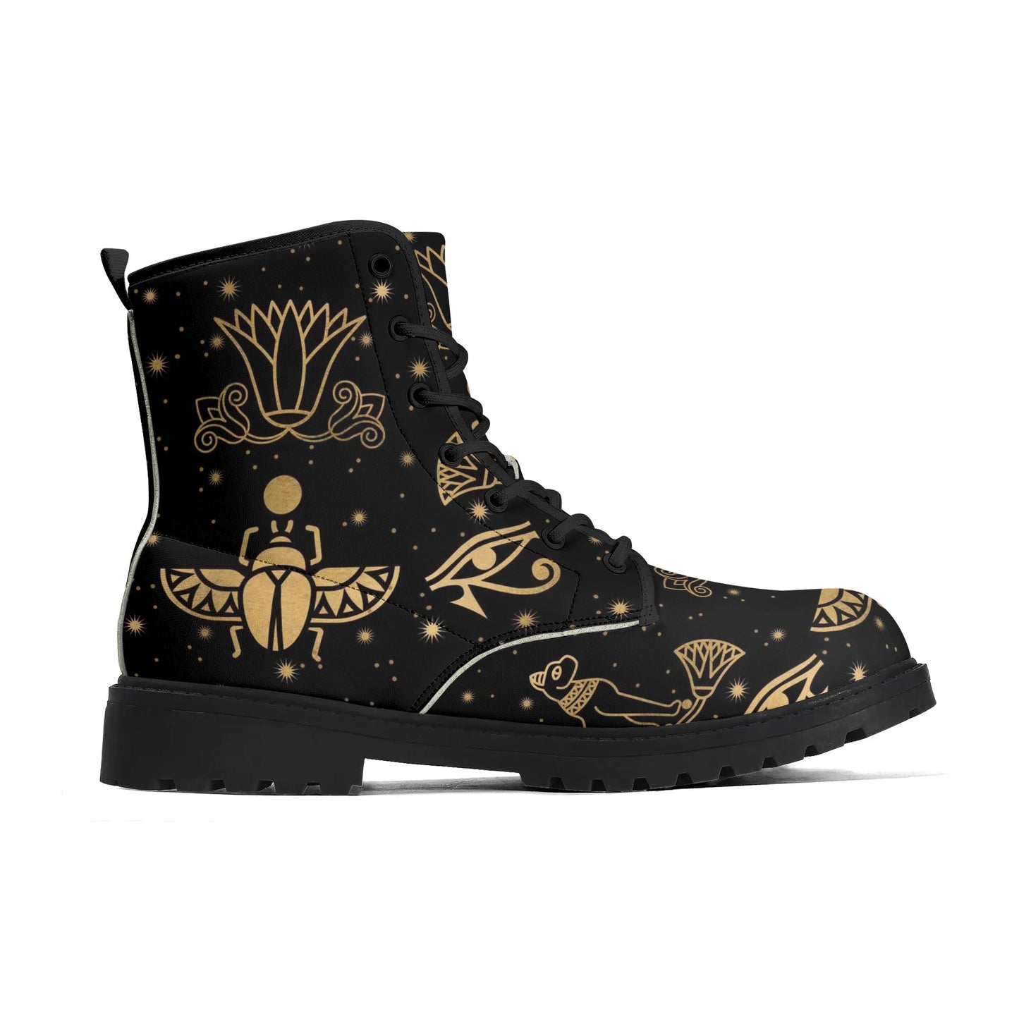 Egyptian Scarab Beetles Black Womens Vegan Boots