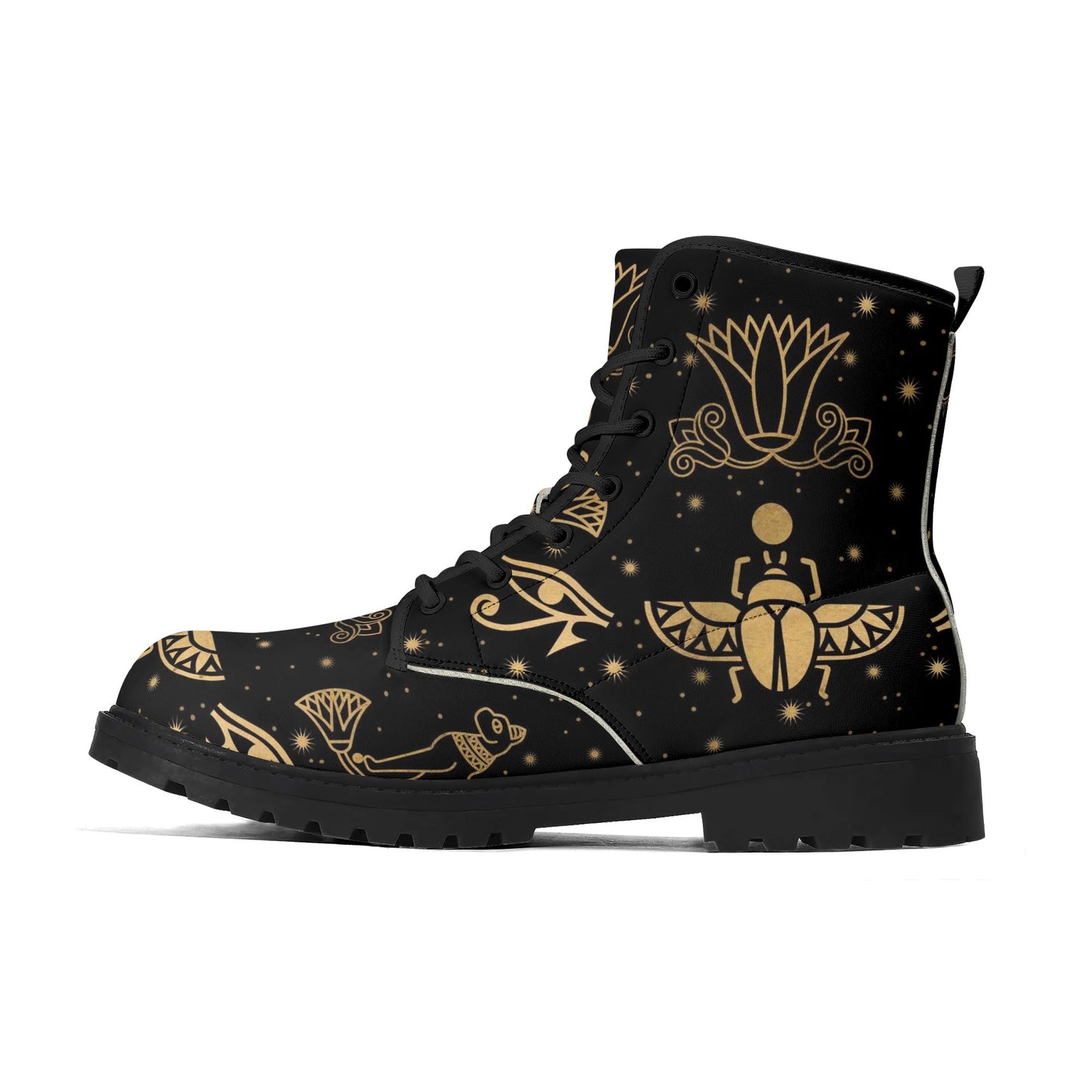 Egyptian Scarab Beetles Black Womens Vegan Boots