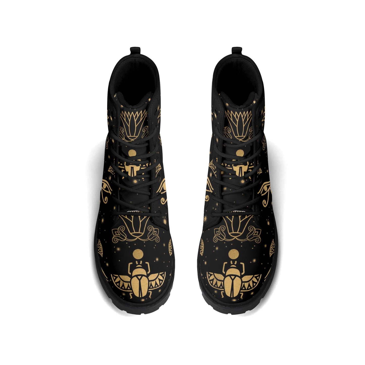 Egyptian Scarab Beetles Black Womens Vegan Boots