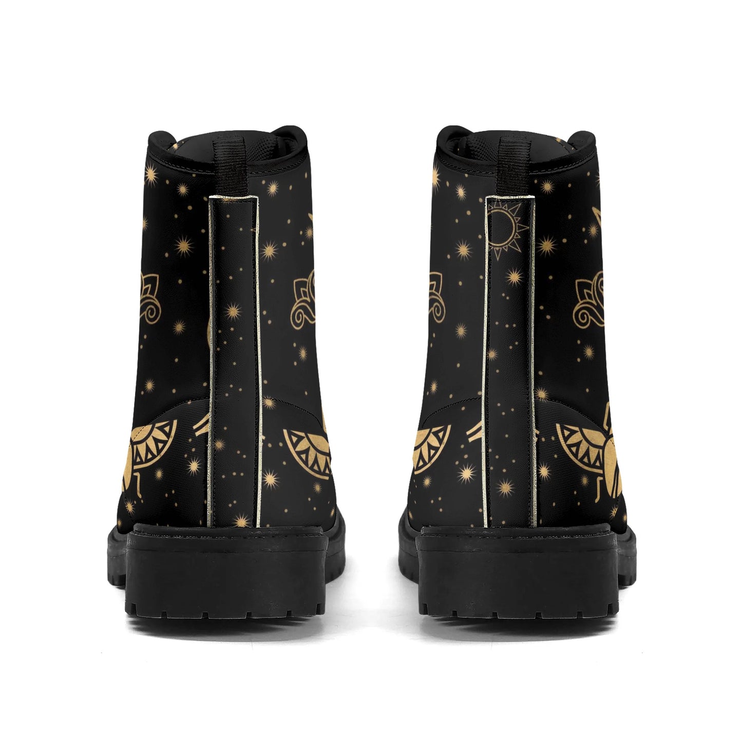 Egyptian Scarab Beetles Black Womens Vegan Boots