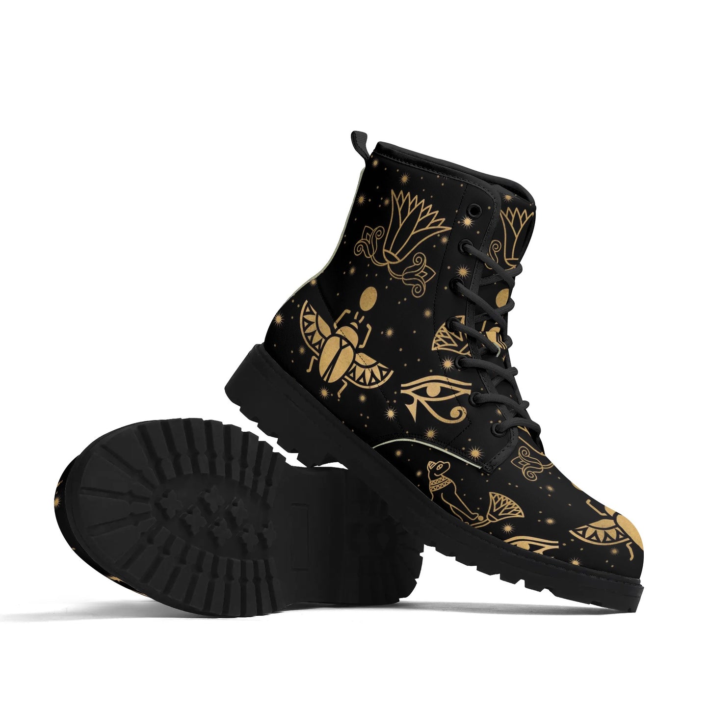 Egyptian Scarab Beetles Black Womens Vegan Boots