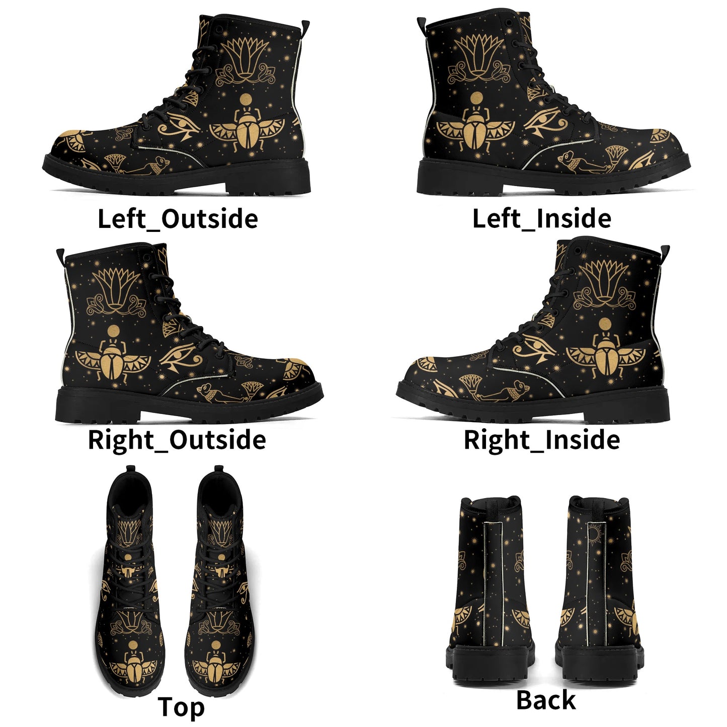 Egyptian Scarab Beetles Black Womens Vegan Boots