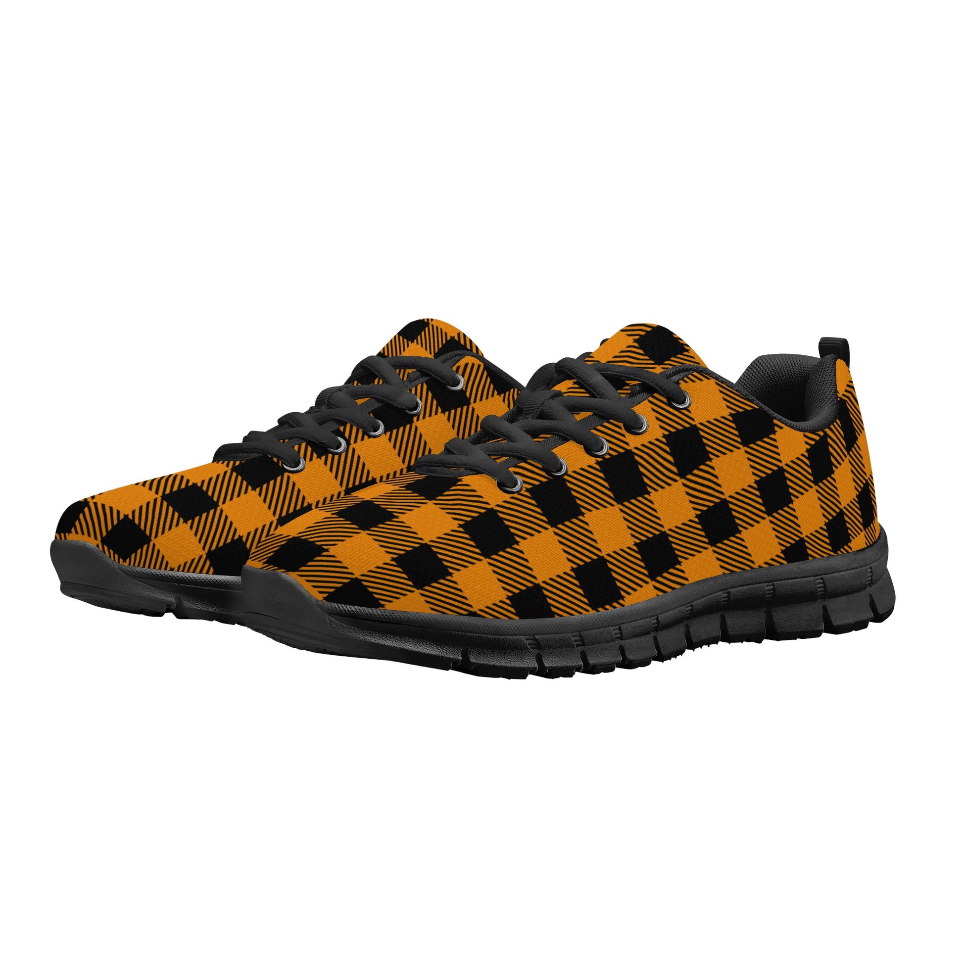 Orange Buffalo Plaid Mens EVA Mesh Running Shoes