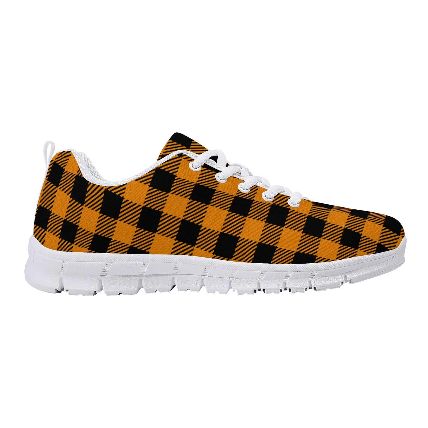 Orange Buffalo Plaid Mens EVA Mesh Running Shoes