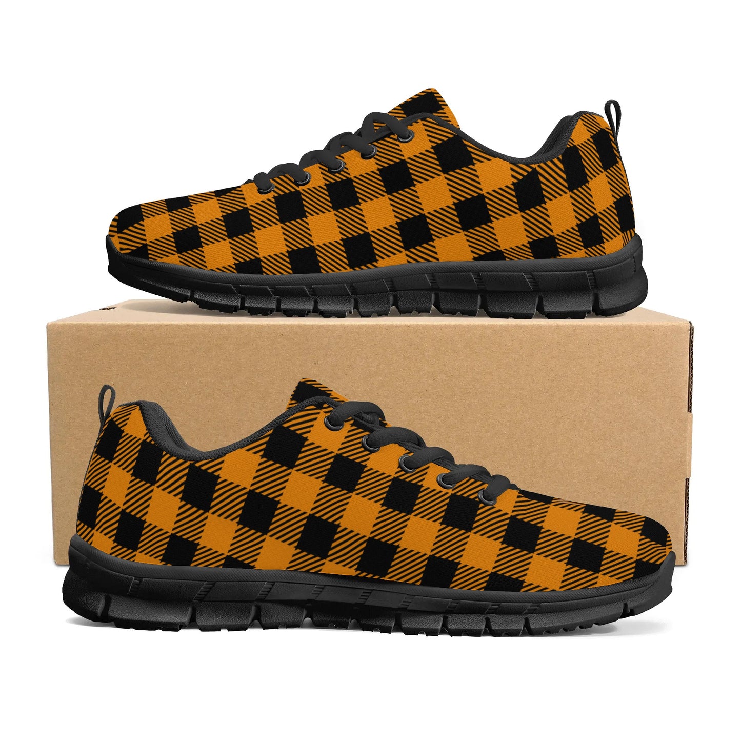 Orange Buffalo Plaid Mens EVA Mesh Running Shoes