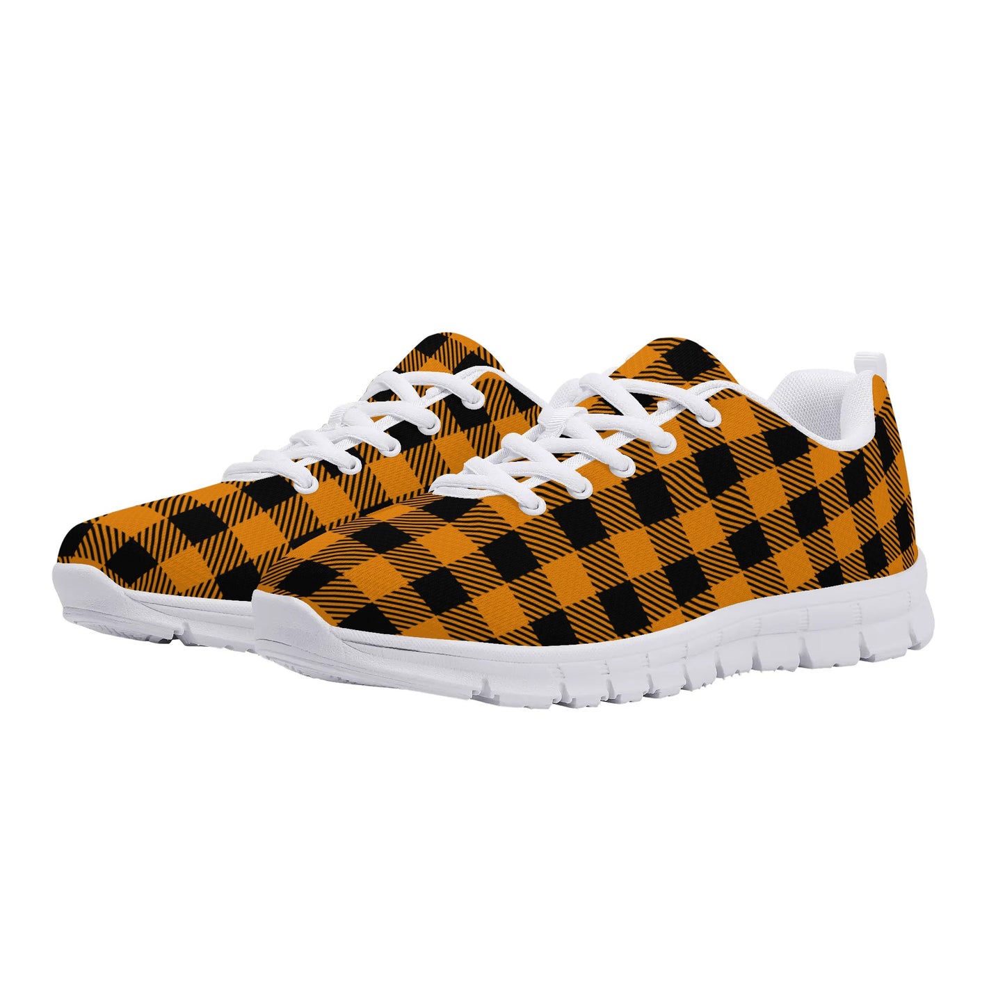 Orange Buffalo Plaid Mens EVA Mesh Running Shoes