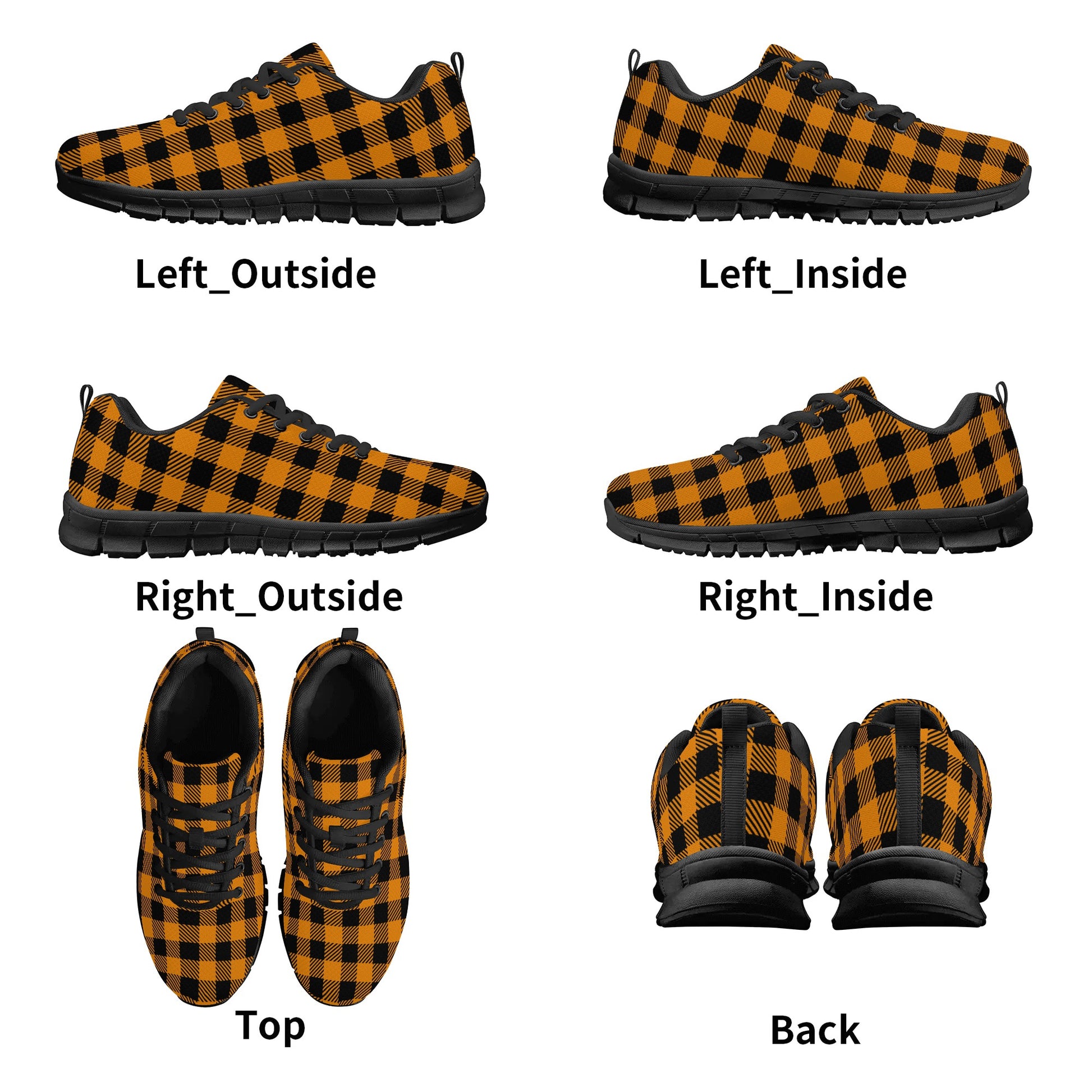 Orange Buffalo Plaid Mens EVA Mesh Running Shoes