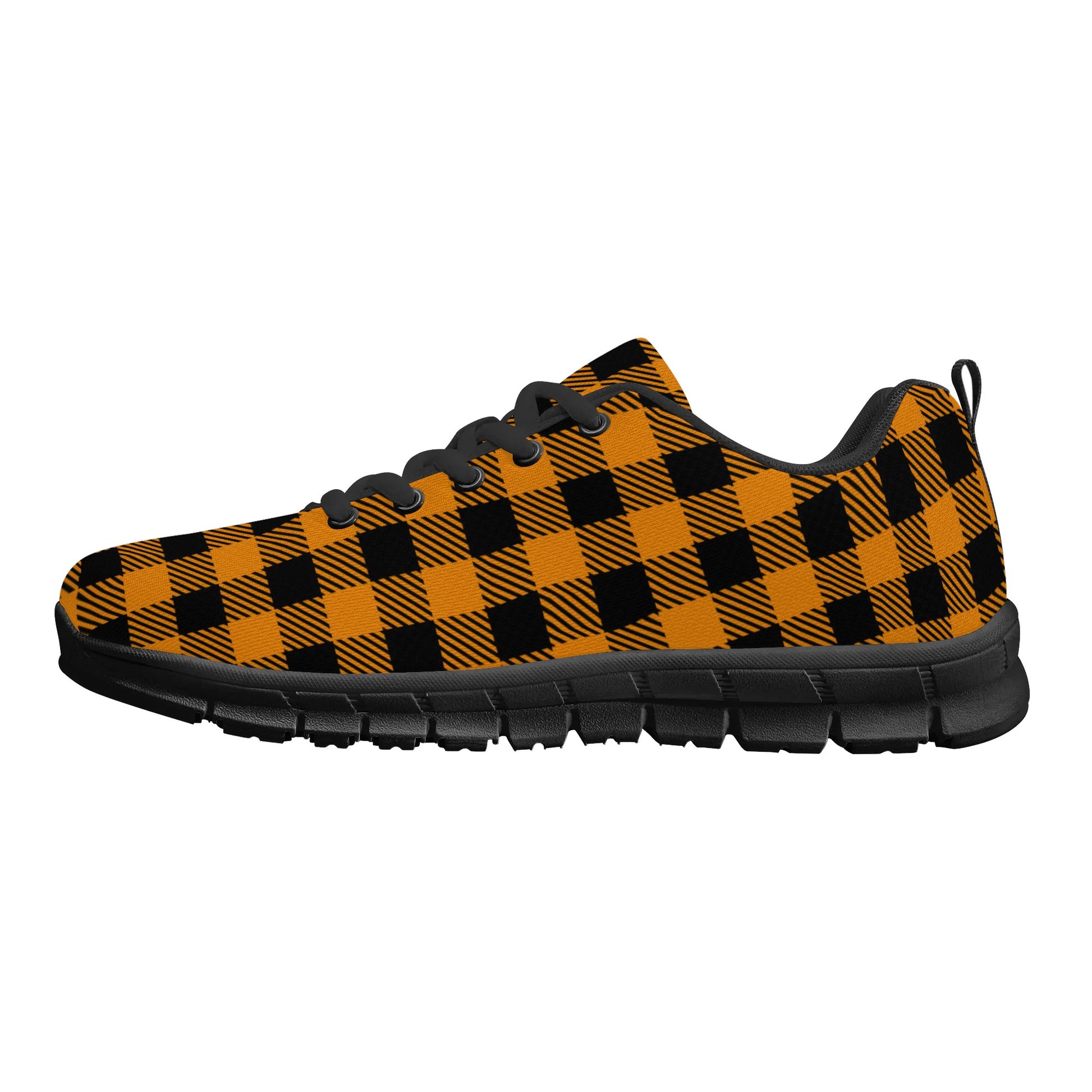 Orange Buffalo Plaid Mens EVA Mesh Running Shoes