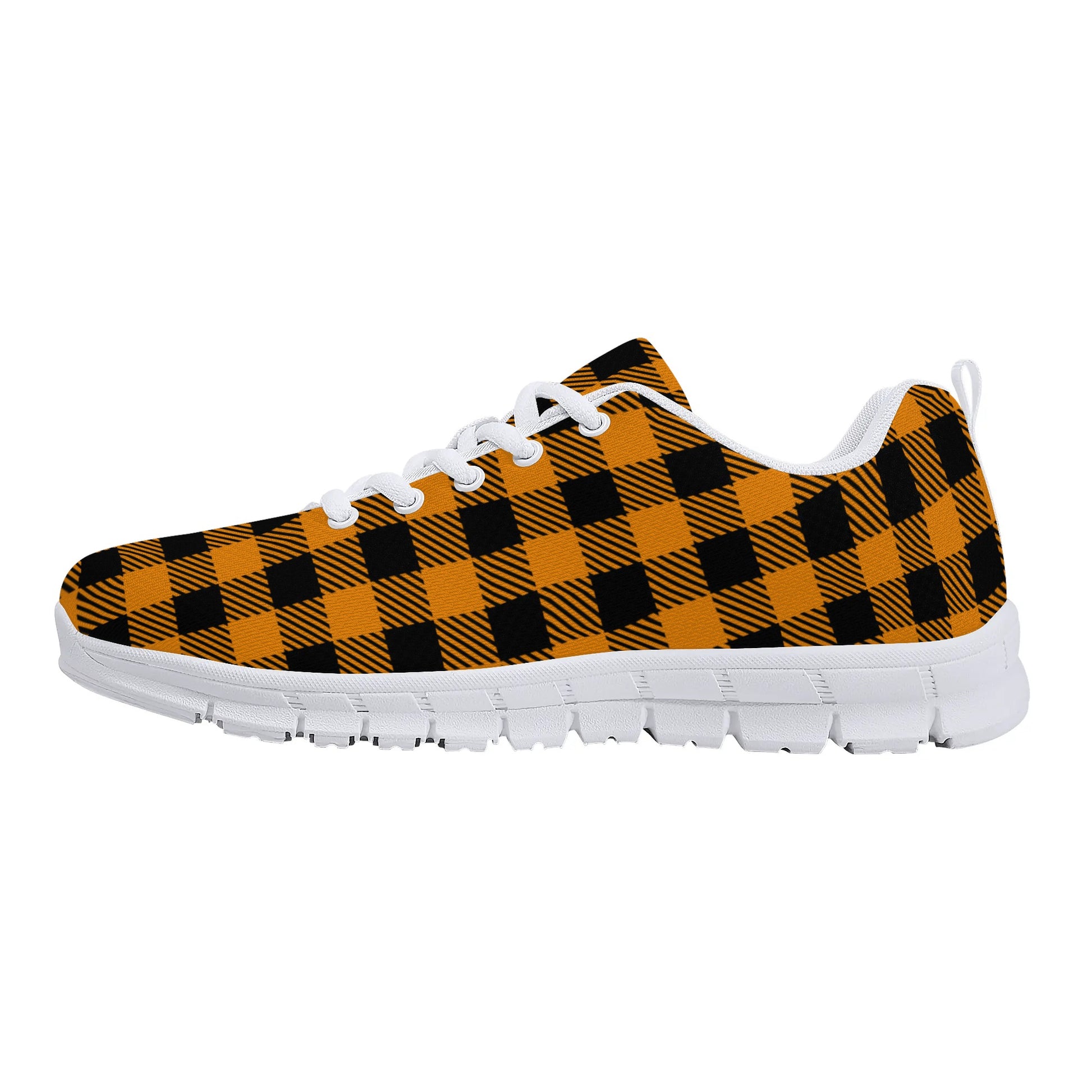 Orange Buffalo Plaid Mens EVA Mesh Running Shoes