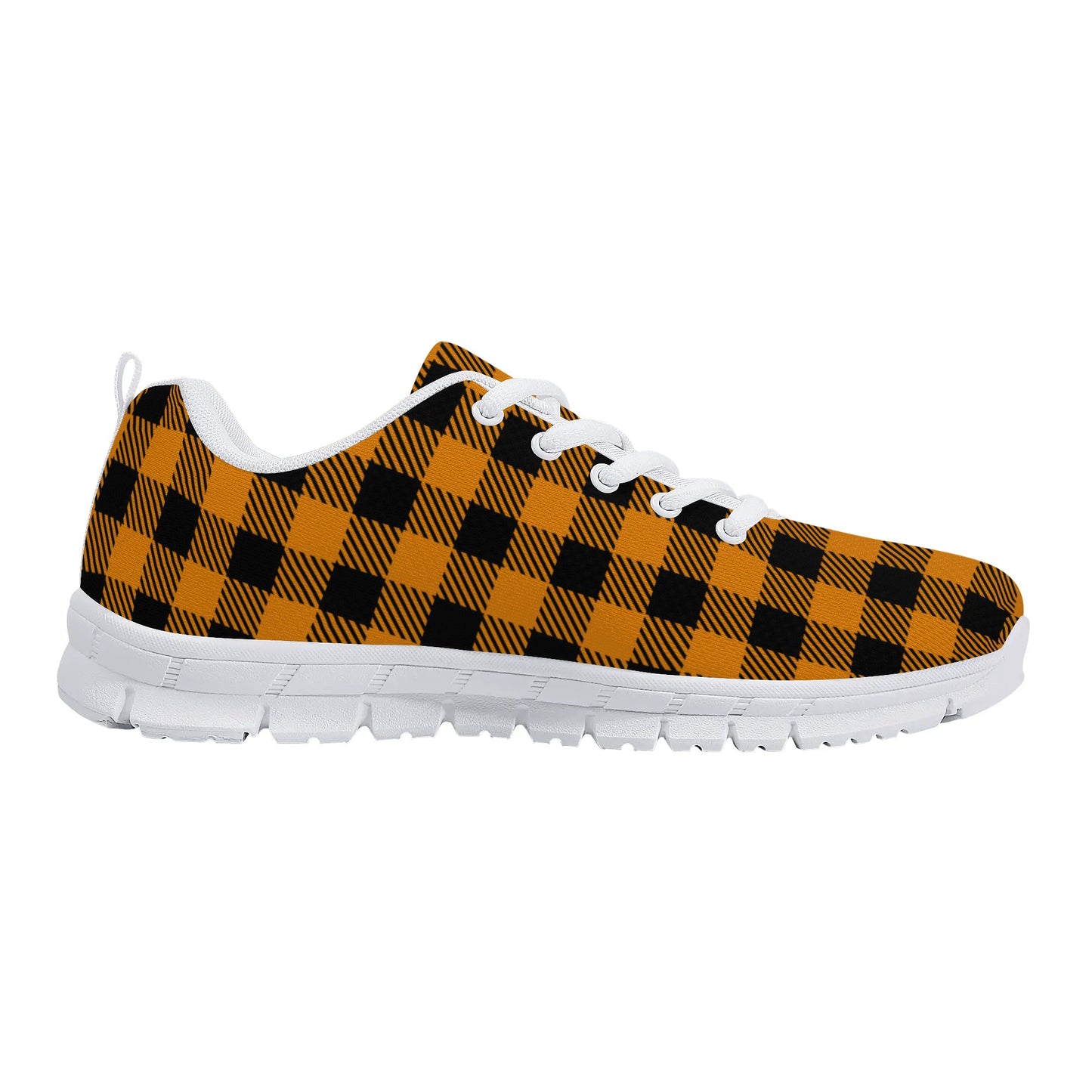 Orange Buffalo Plaid Mens EVA Mesh Running Shoes