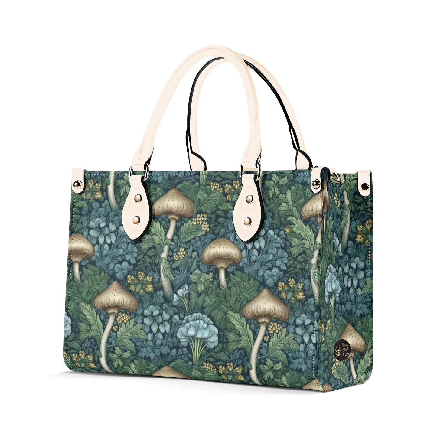 Blue Green Mushrooms Luxury Womens Vegan Leather Handbag