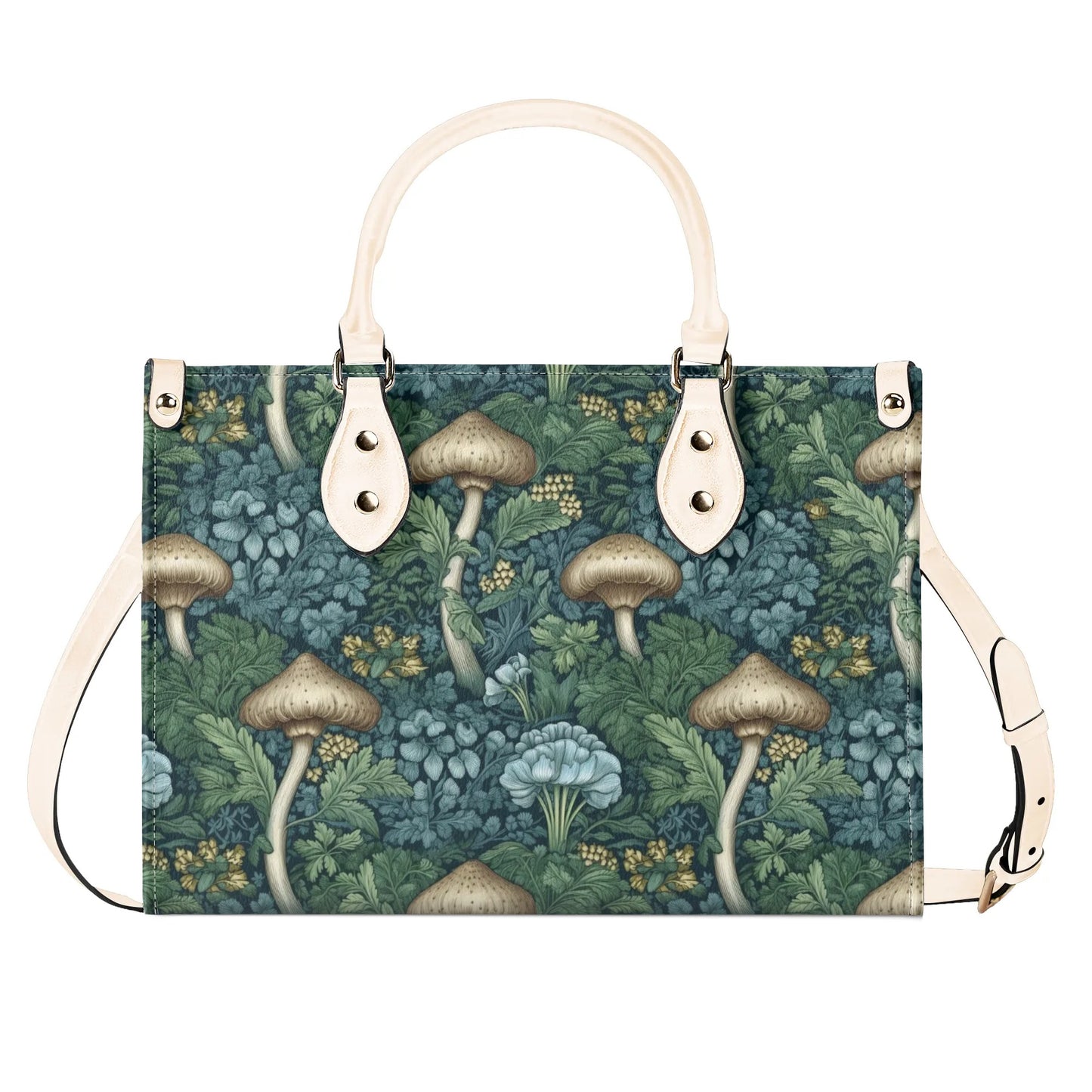 Blue Green Mushrooms Luxury Womens Vegan Leather Handbag