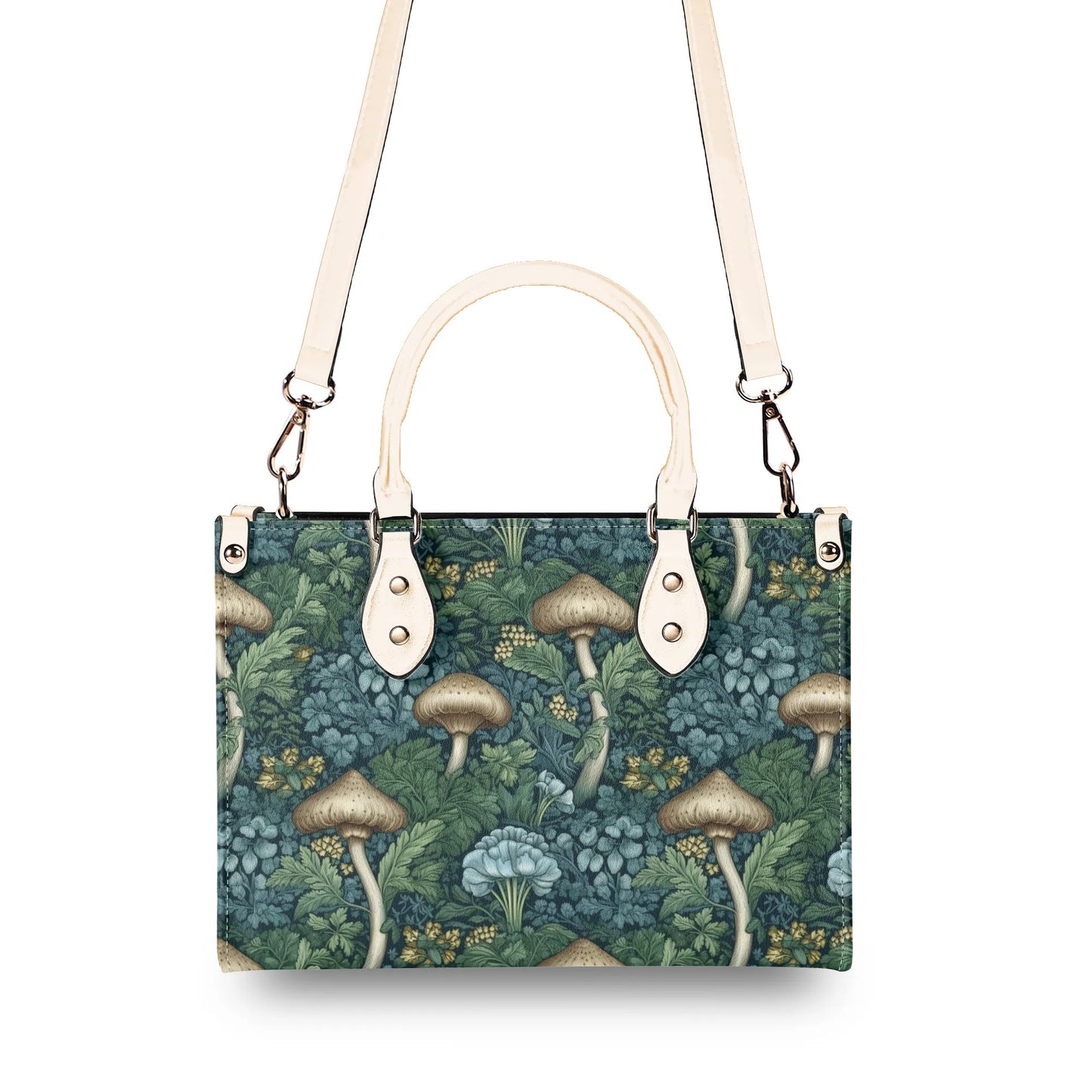 Blue Green Mushrooms Luxury Womens Vegan Leather Handbag