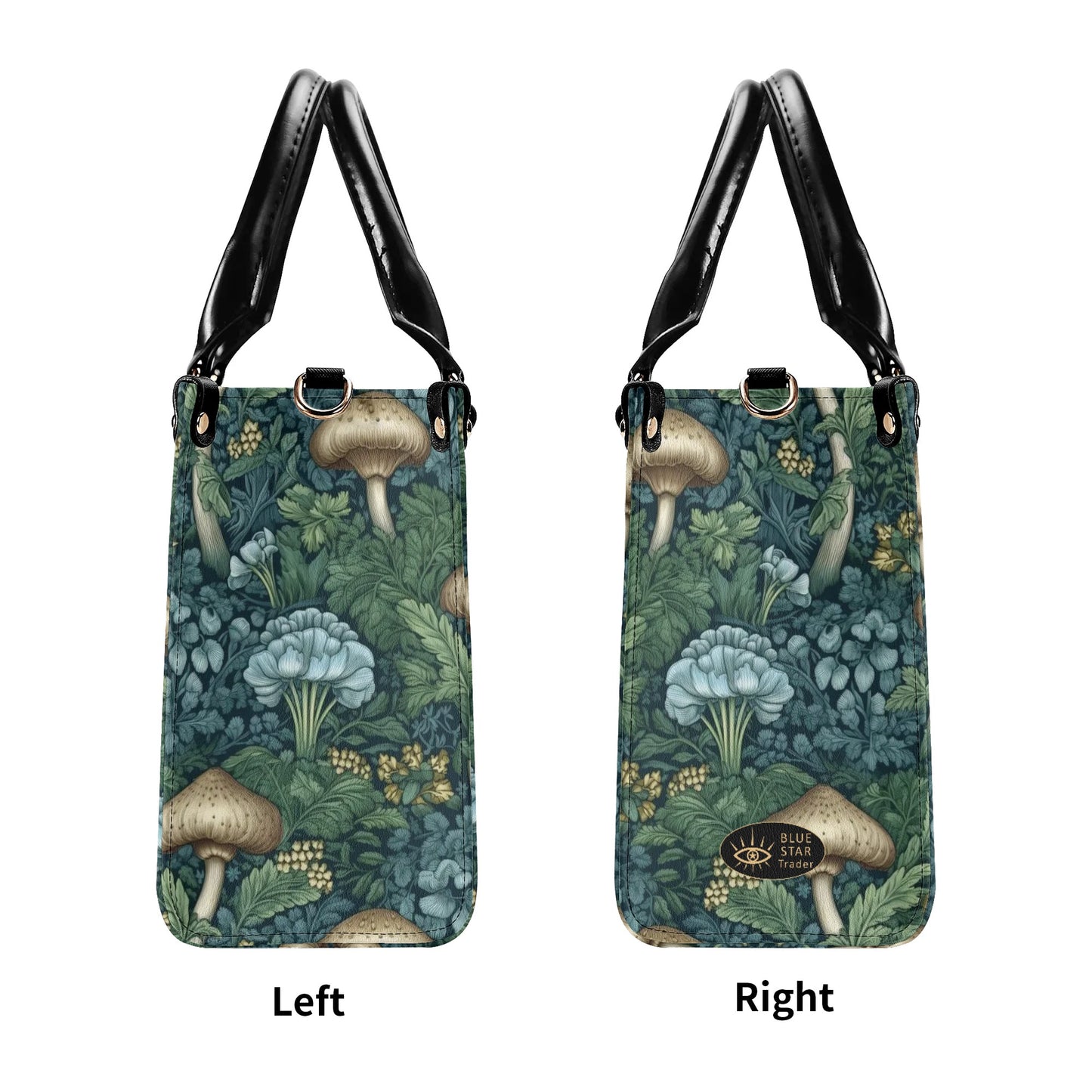 Blue Green Mushrooms Luxury Womens Vegan Leather Handbag