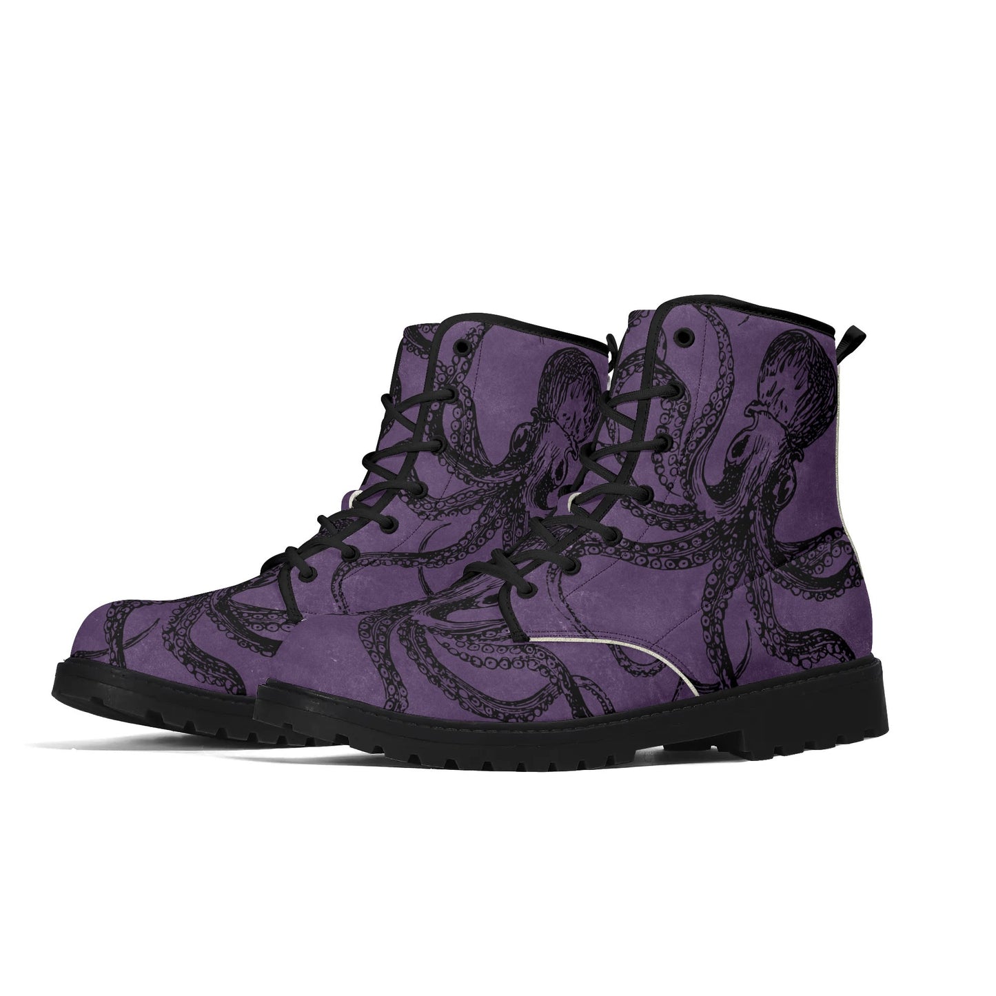 Mens Purple Octopus Boots, Vegan Combat Boots