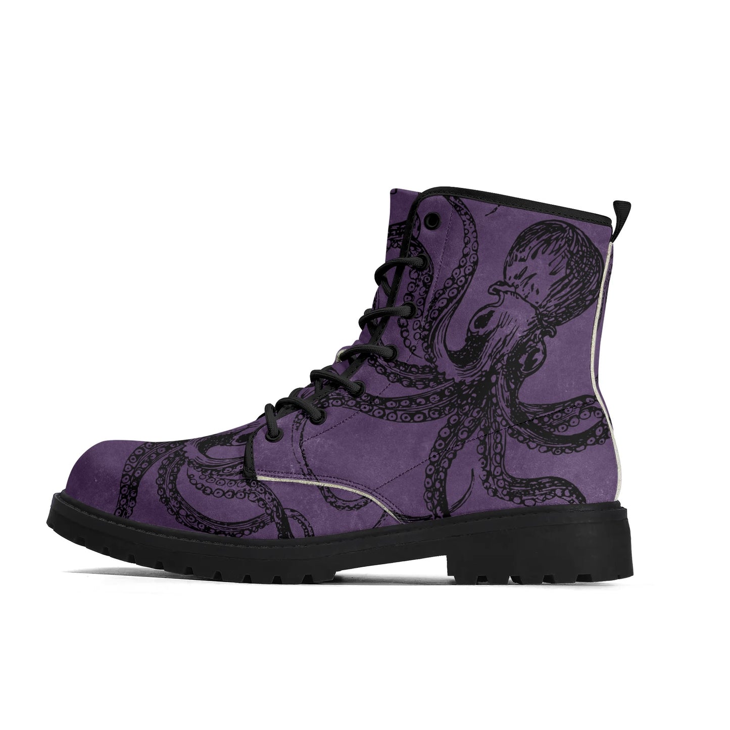 Mens Purple Octopus Boots, Vegan Combat Boots