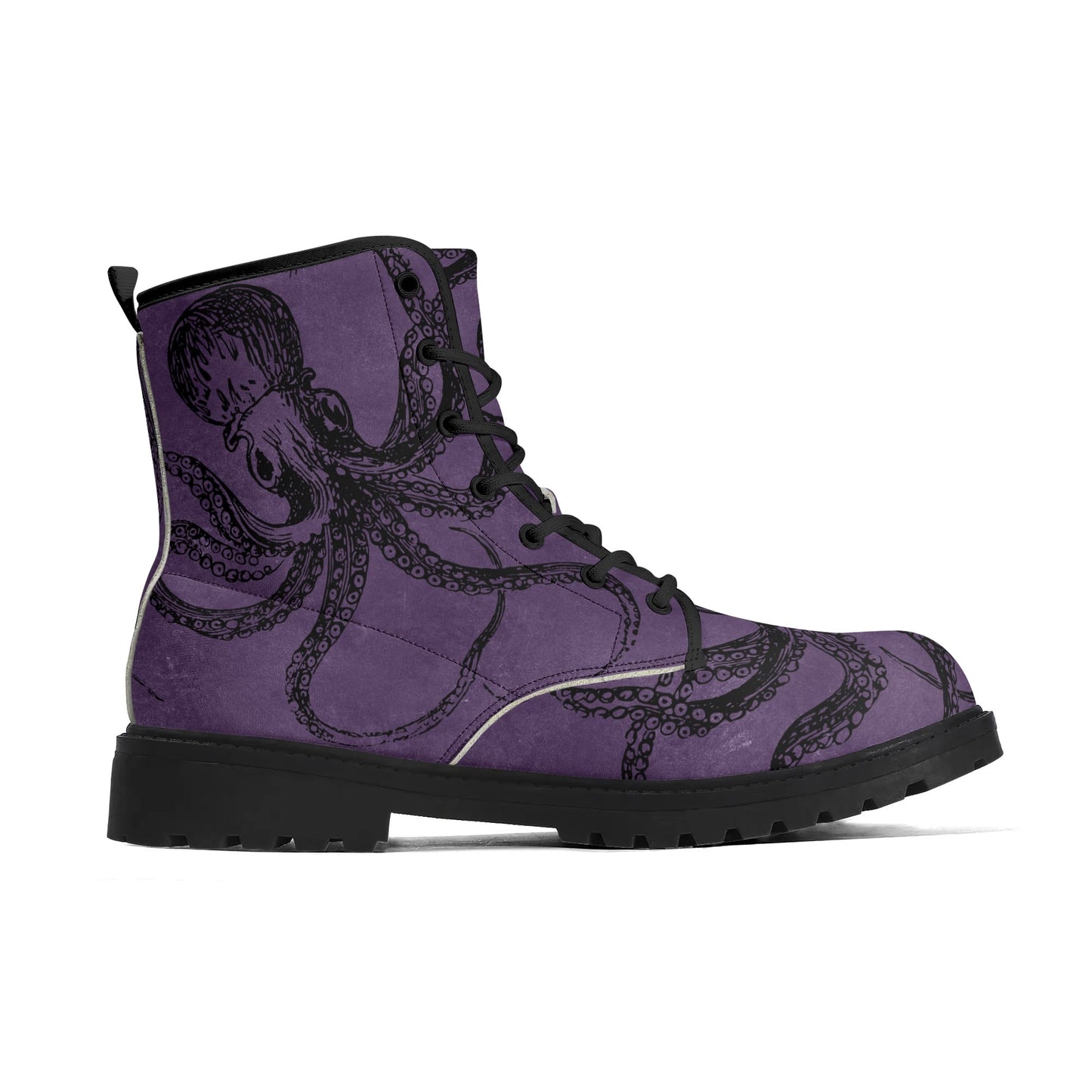 Mens Purple Octopus Boots, Vegan Combat Boots