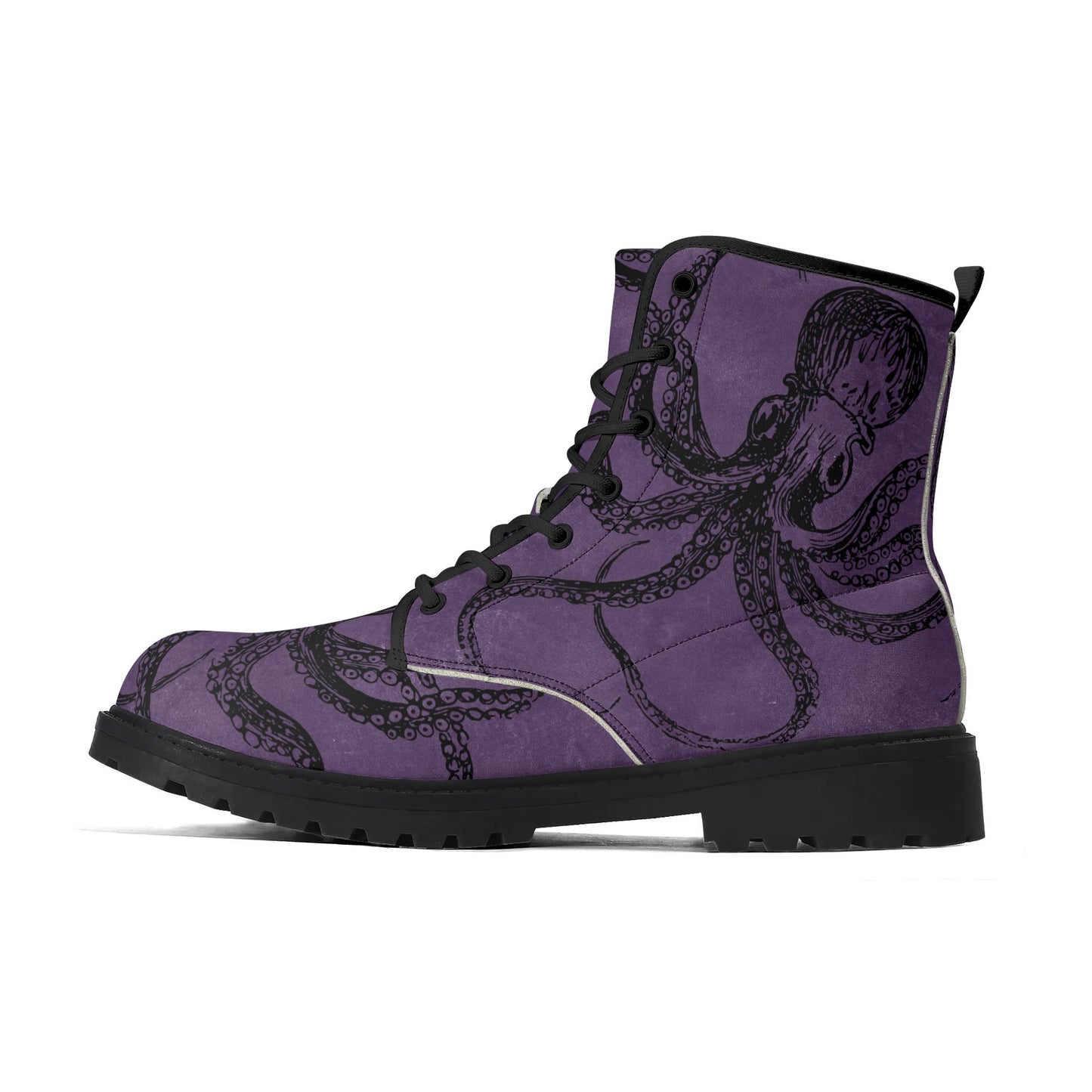 Mens Purple Octopus Boots, Vegan Combat Boots