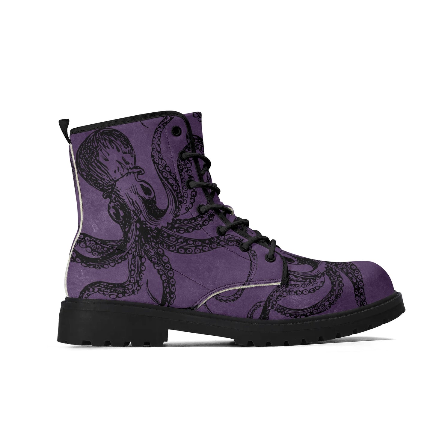 Mens Purple Octopus Boots, Vegan Combat Boots