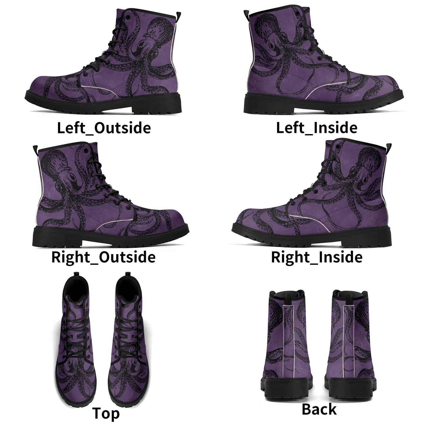 Mens Purple Octopus Boots, Vegan Combat Boots